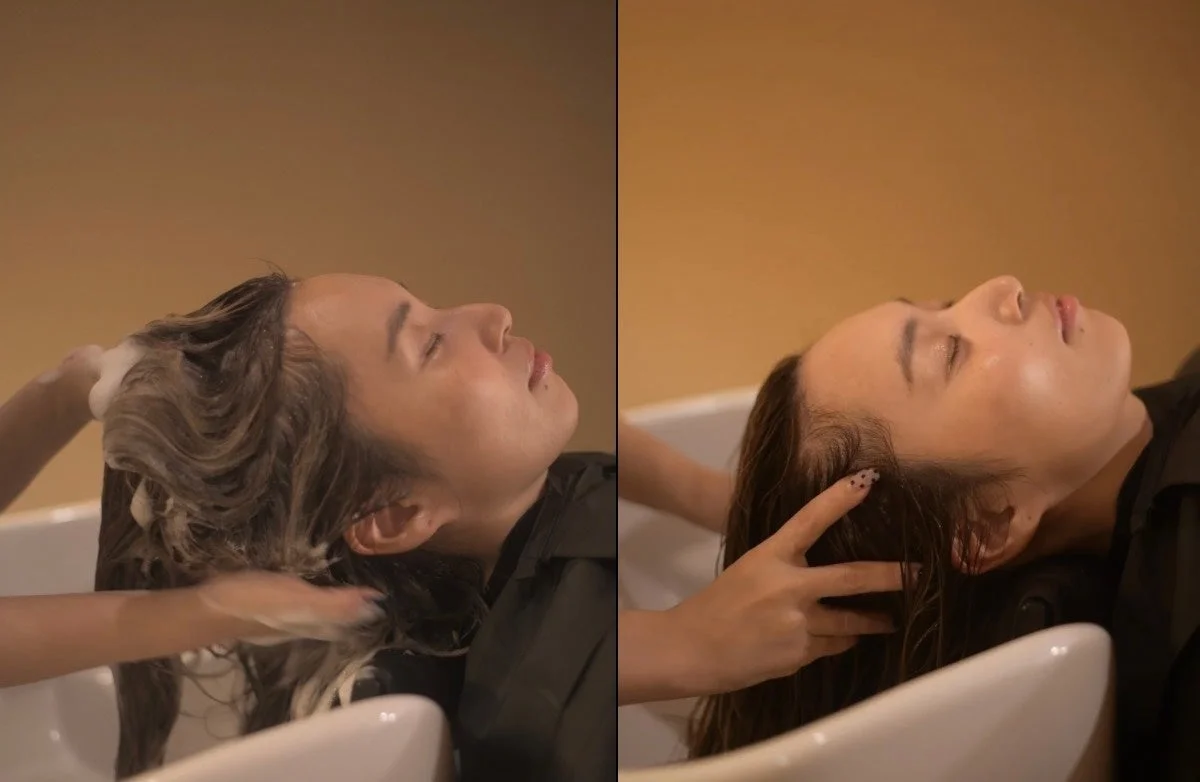 女性がヘッドスパを受けている様子