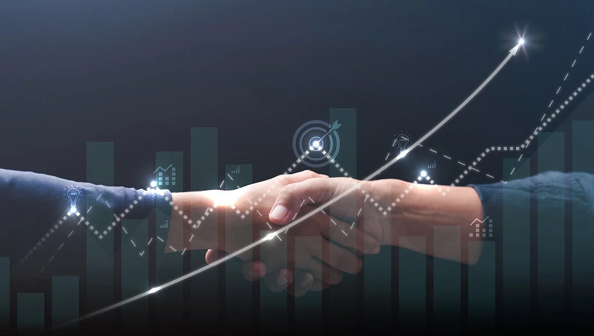 ビジネスの握手と成長グラフ