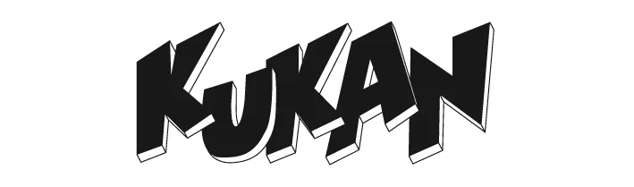 「KUKAN」という単語が、白背景に黒い3D効果のある太字のフォントで表示されています。