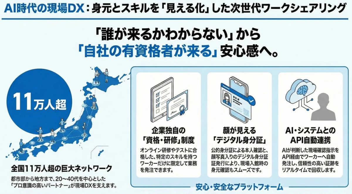 AI時代の現場DX: 身元とスキルを「見える化」した次世代ワークシェアリング