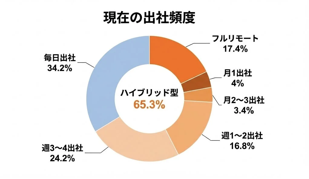 現在の出社頻度に関する円グラフ