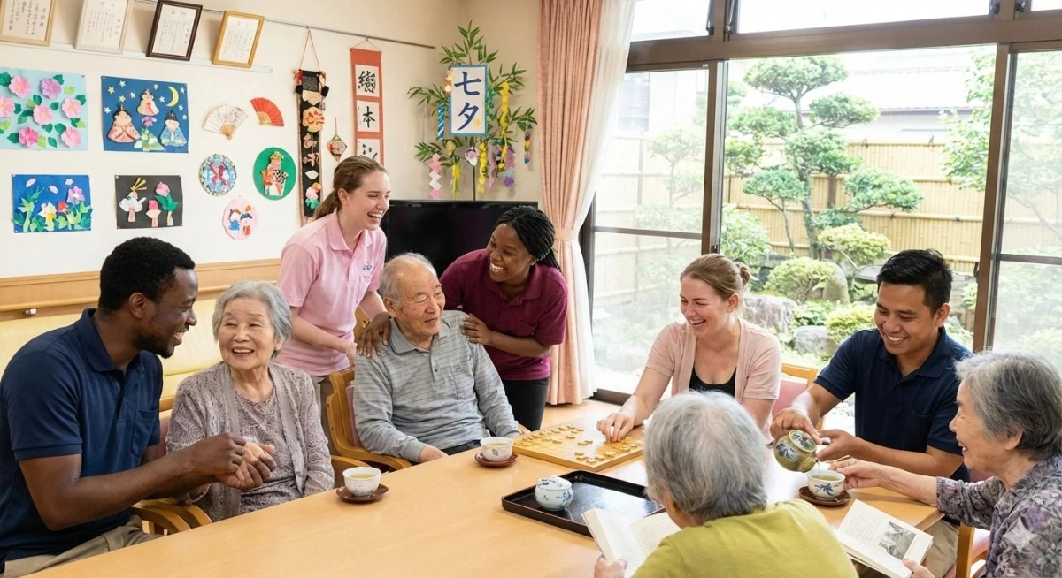 介護施設での国際交流の様子