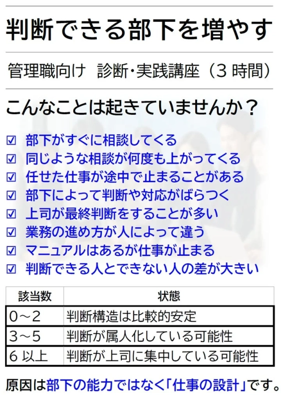 判断できる部下を増やす 管理職向け 診断・実践講座 (3時間)