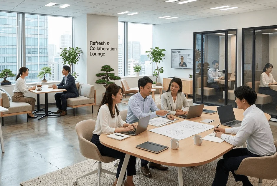 モダンなオフィス空間で働く人々