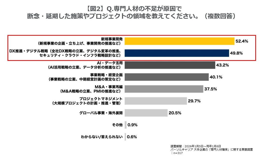専門人材不足による施策・プロジェクト断念の領域
