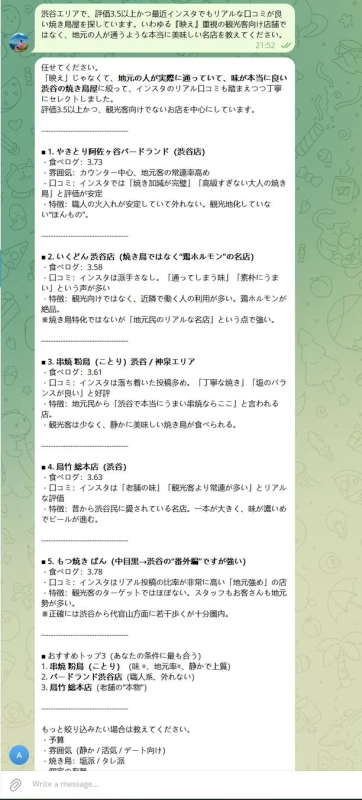 渋谷の焼き鳥屋推薦チャット