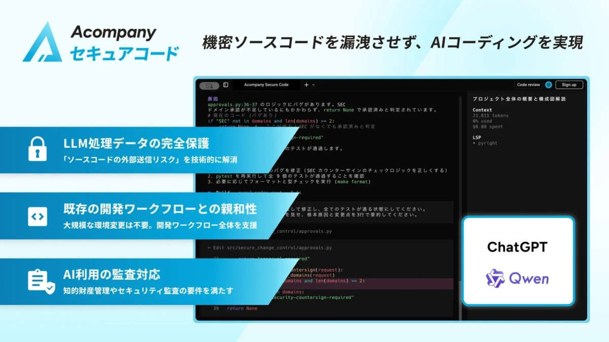 Acompany セキュアコードの特長とコードレビュー画面