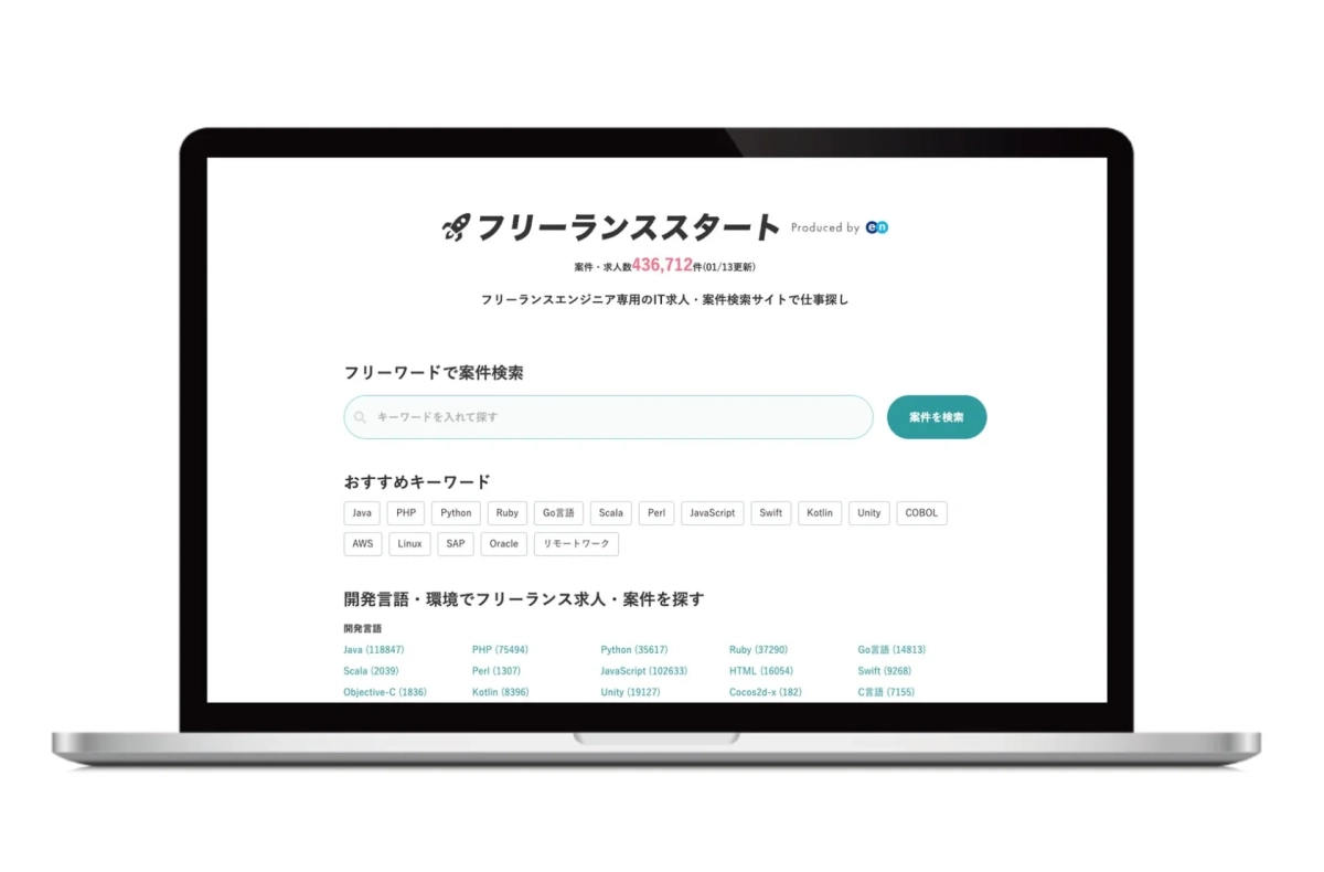 フリーランススタートのウェブサイト画面
