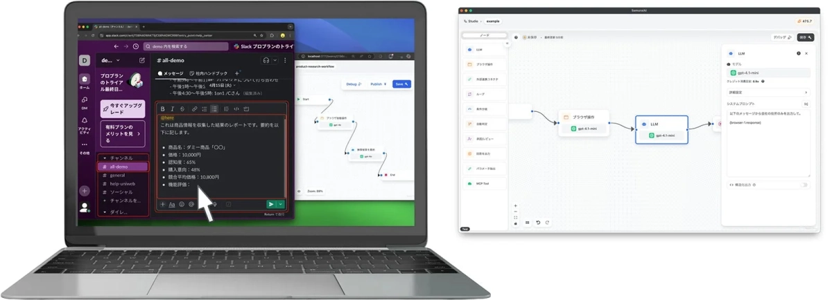 SamuraiAIのワークフロー自動化ツールのインターフェース