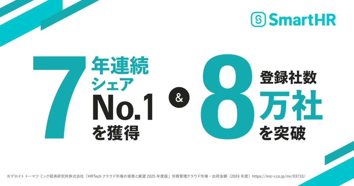 SmartHR 7年連続シェアNo.1を獲得 & 登録社数8万社を突破