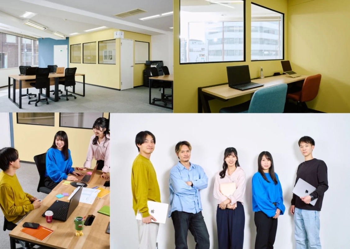 モダンなオフィス空間と、そこで働く若者たちの様子