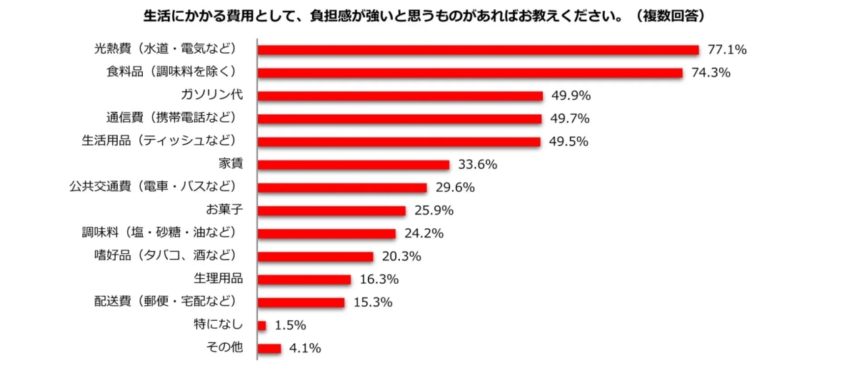 生活にかかる費用として、負担感が強いと思うもの