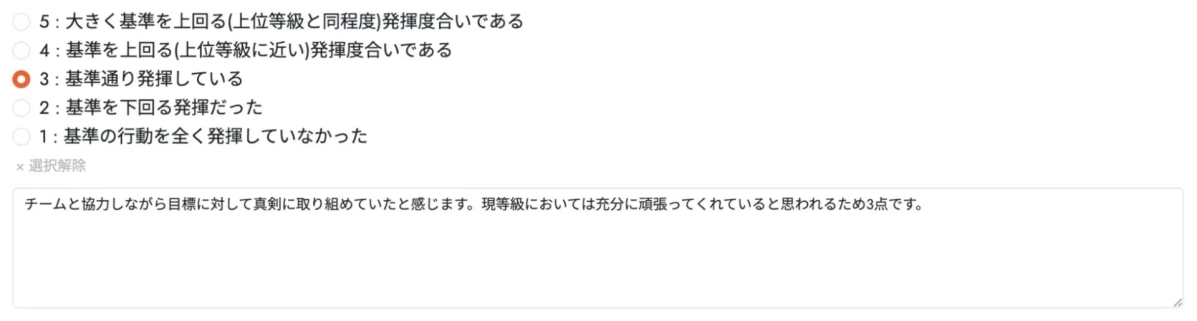 通常の評価記入画面