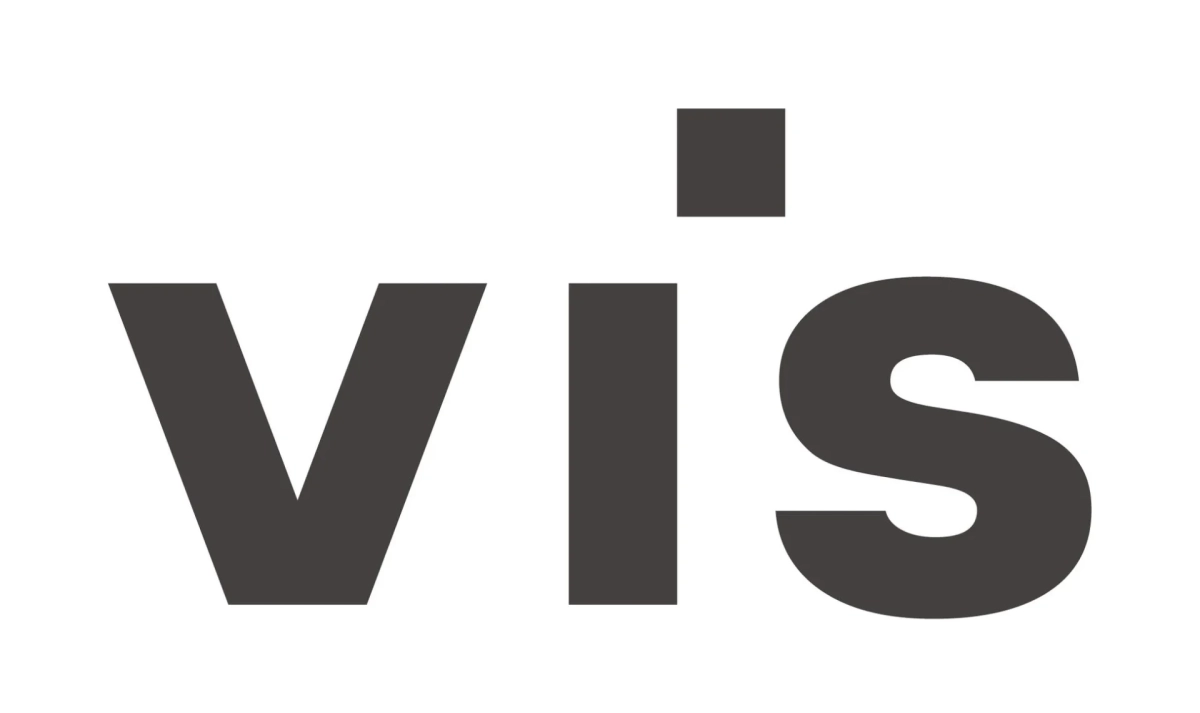 白背景に濃いグレーの太字で「VIS」と書かれたロゴマークです。