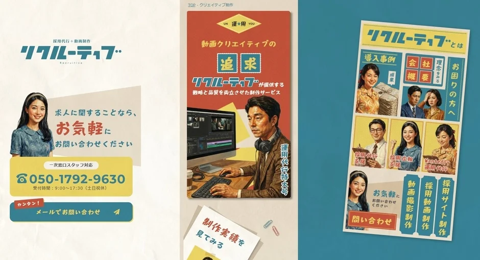 リクルーティブが提供する採用代行と動画制作サービスのプロモーション画像