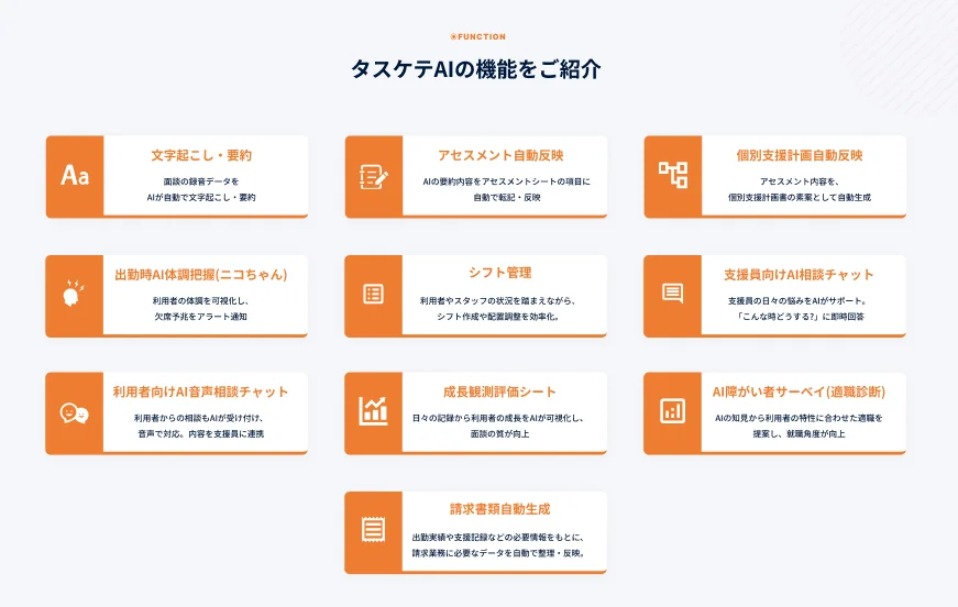 タスケテAIの機能一覧