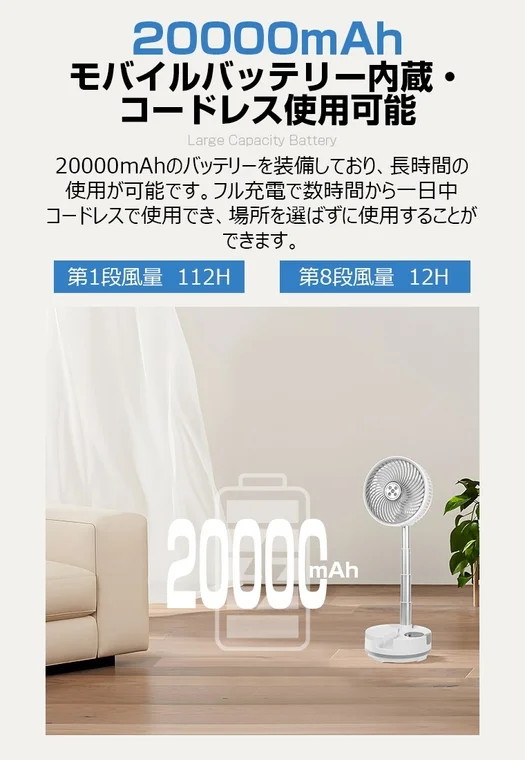 20000mAhバッテリーとコードレス使用