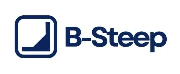 白い背景に「B-Steep」という文字と、上昇するような形状の抽象的な図形が組み合わされたロゴマークです。