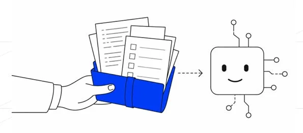 書類入りのフォルダが笑顔のチップ型アイコンへ送られる様子