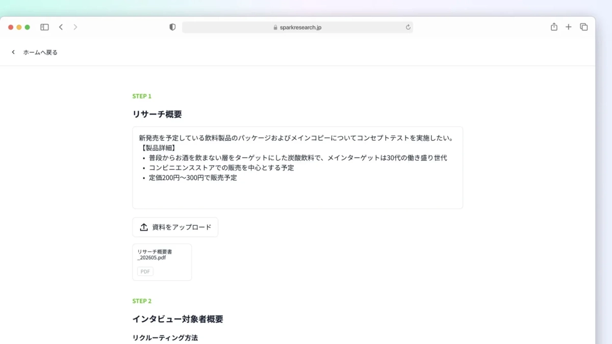 リサーチ概要入力画面