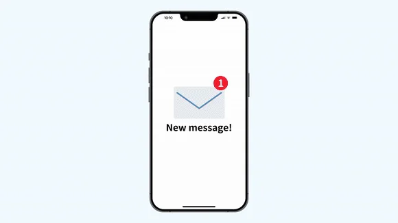 スマートフォン画面に「New message!」