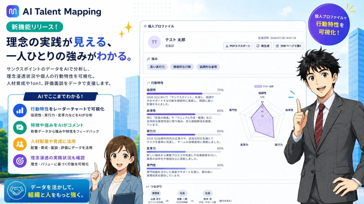 AI Talent Mapping 新機能リリース！理念の実践が見える、一人ひとりの強みがわかる。