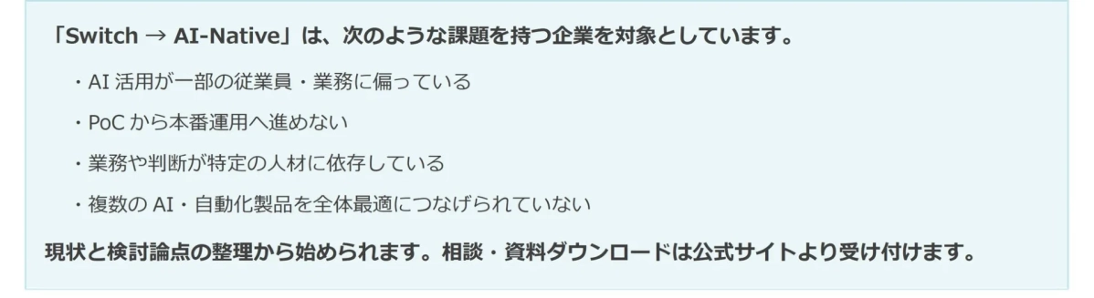 Switch → AI-Native 課題を持つ企業向け説明