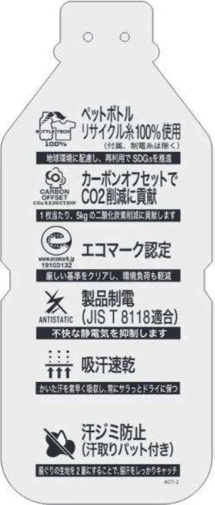 ペットボトルリサイクル糸100%使用の製品ラベル