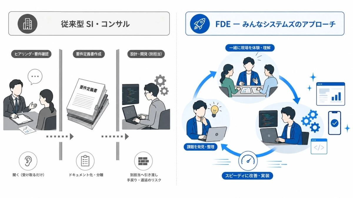 従来型SI・コンサルとFDEの比較図