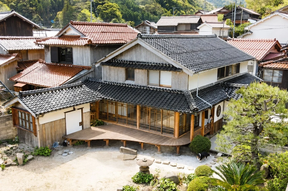 日本家屋と犬