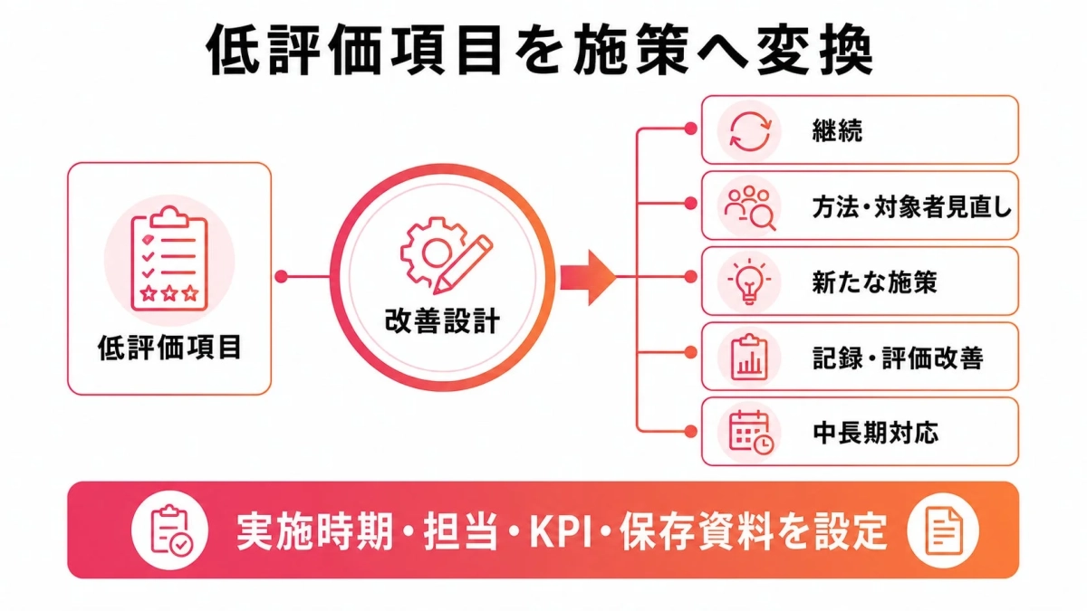 低評価項目を施策へ変換