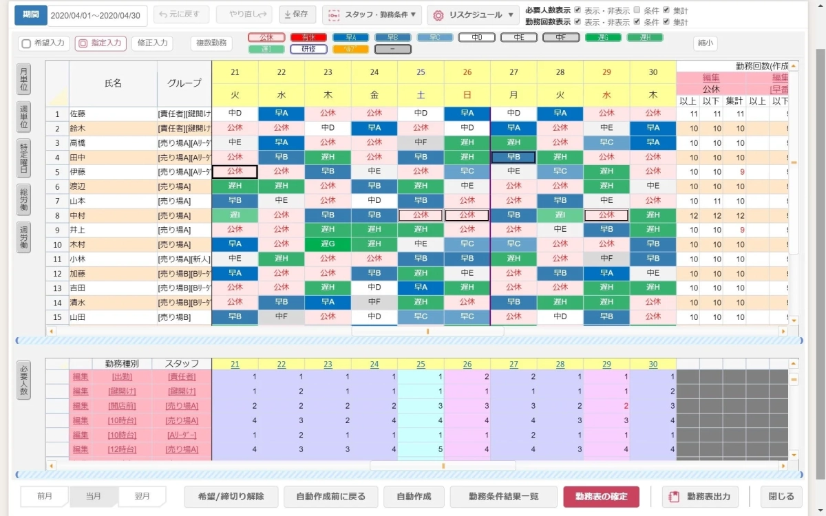 勤務表作成画面（イメージ）