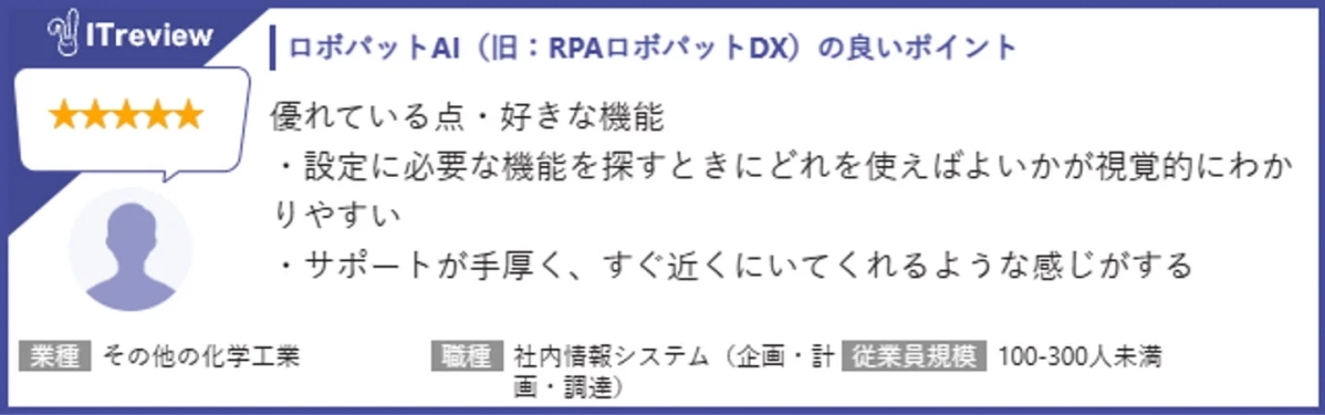 ITreviewでのロボパットAIのレビュー（その他の化学工業）