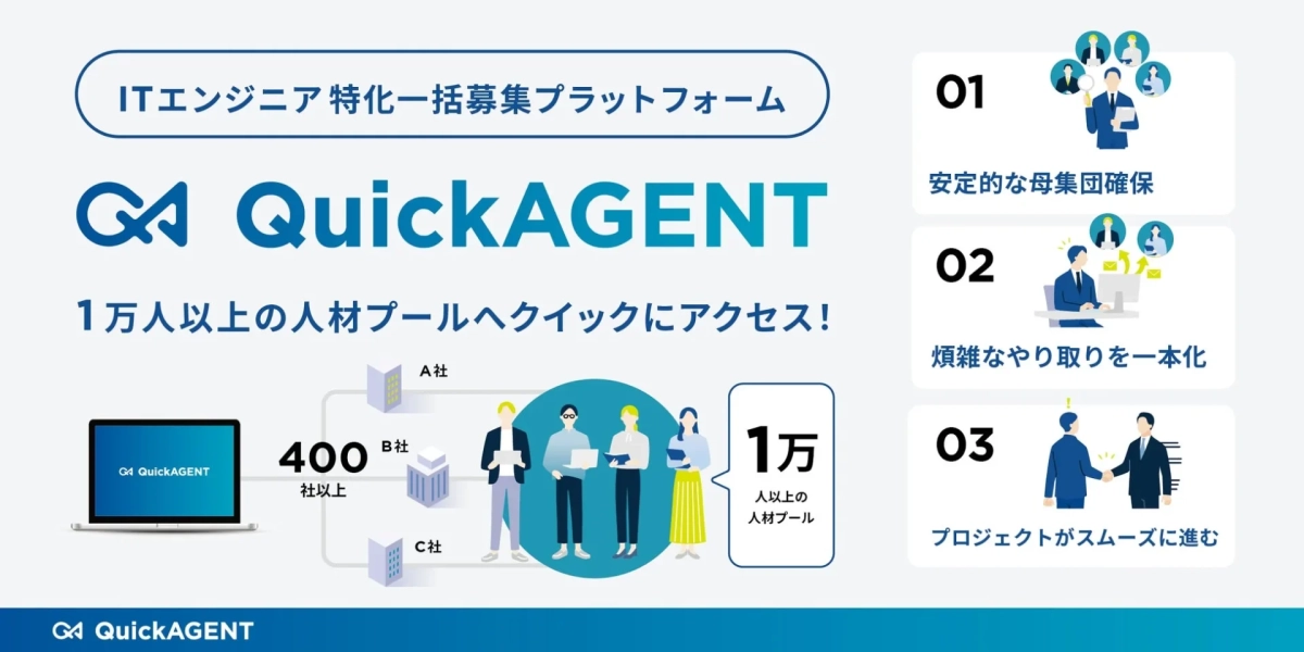 ITエンジニア 特化一括募集プラットフォーム QuickAGENT 1万人以上の人材プールへクイックにアクセス!