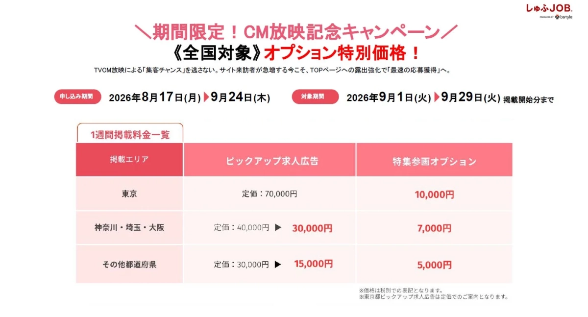 キャンペーン料金一覧