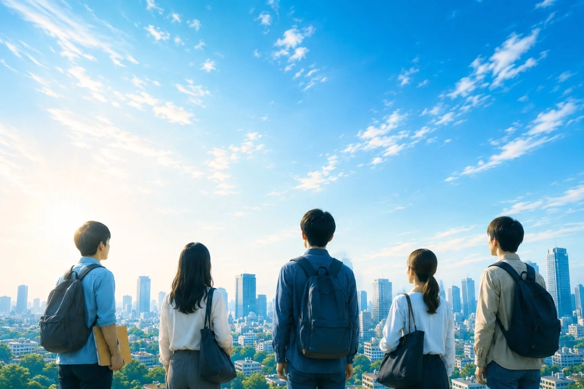 未来を見上げる若者たち