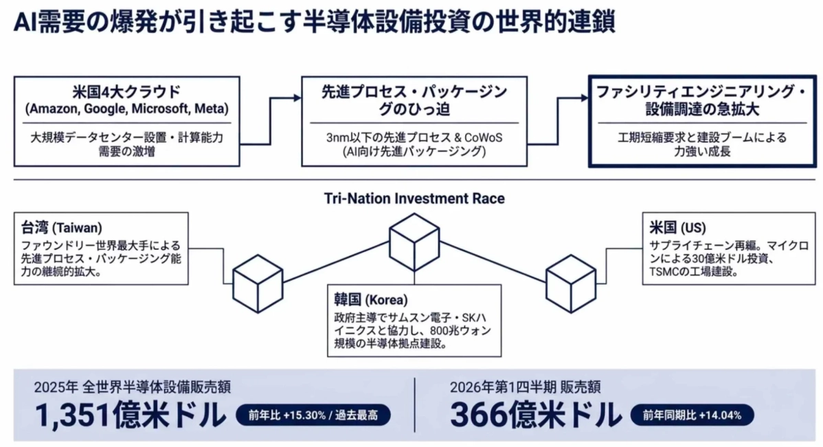 AI需要と半導体設備投資の世界的連鎖